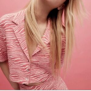 Zara Zebra Cropped Button Up